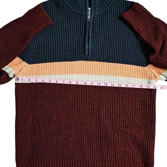 Goodfellow Colorblock Half Zip Sweater Men’s Large Maroon Navy Striped Pullover - Picture 7 of 8